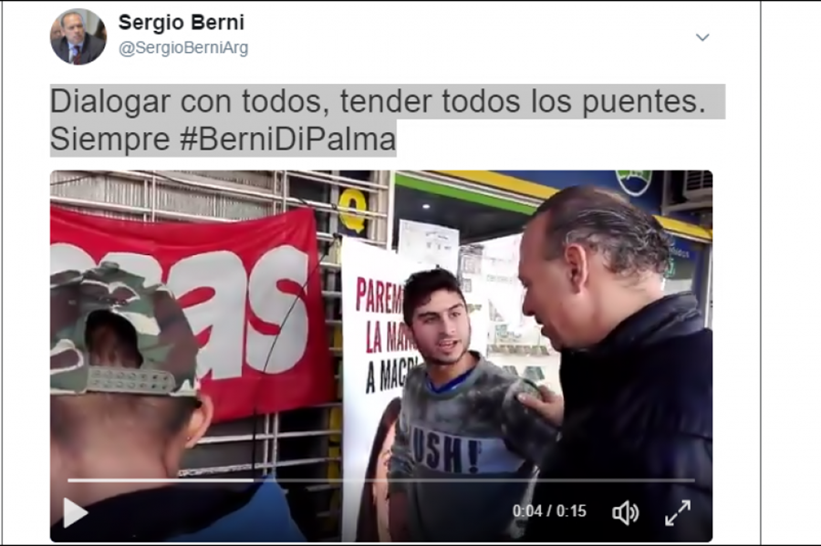 Berni, el astro de las campañas bizarras, presentó un spot donde un militante del Nuevo Mas le pega al kichnerismo