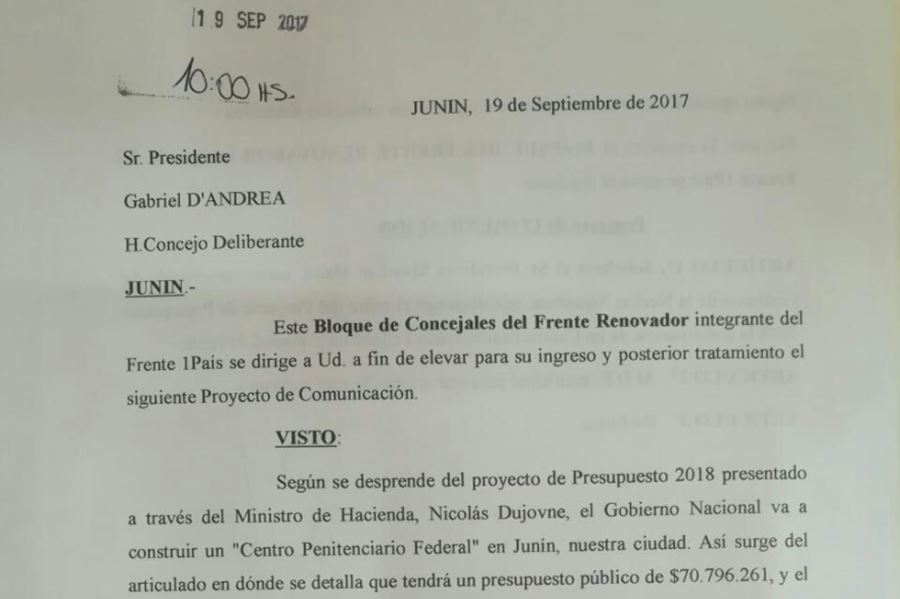 Concejales de Junín piden a Macri que "no construya una cárcel federal en el distrito"