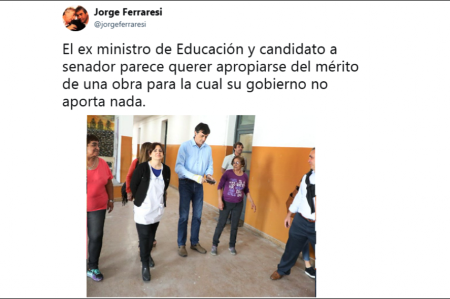 Esteban Bullrich visitó un colegio que está arreglando el municipio y Ferraresi le saltó al cuello