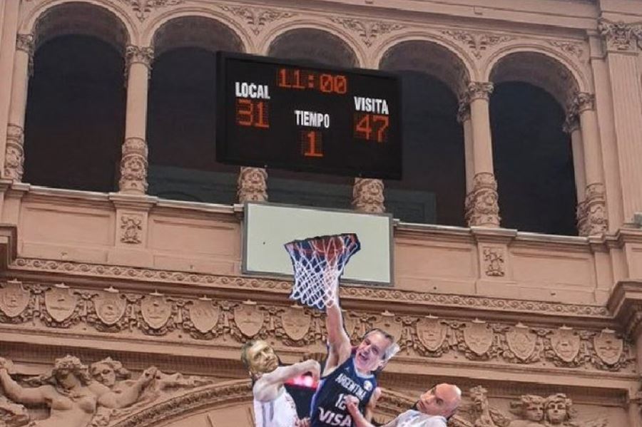 La Casa Rosada amaneció con un aro de basquet colgado en el frente y llovieron las memes