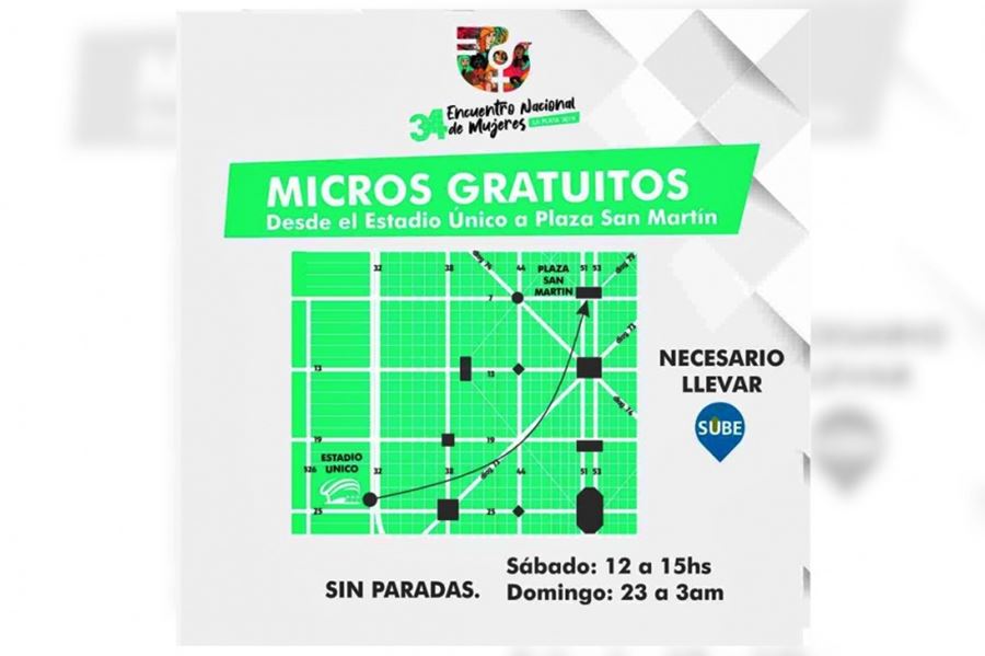 Encuentro Nacional de Mujeres: Habrá micros gratuitos desde el Estadio al centro