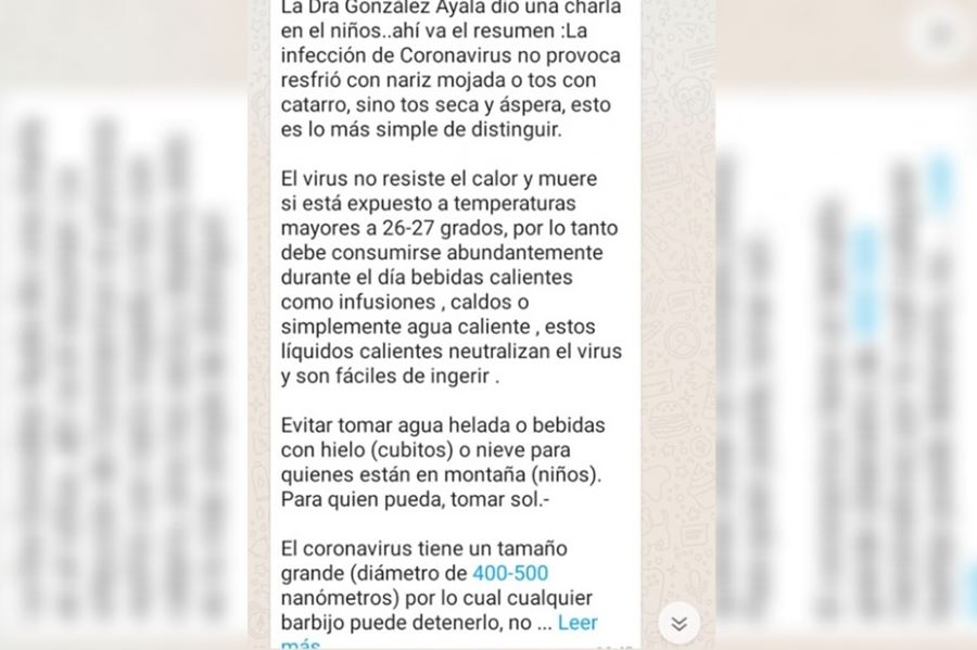 Es falso el mensaje sobre el coronavirus que menciona a la infectóloga González Ayala