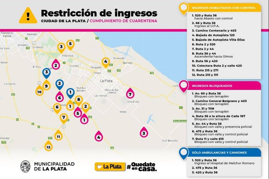 En La Plata, bloquean accesos, y extreman controles de ingreso y egreso de vehículos