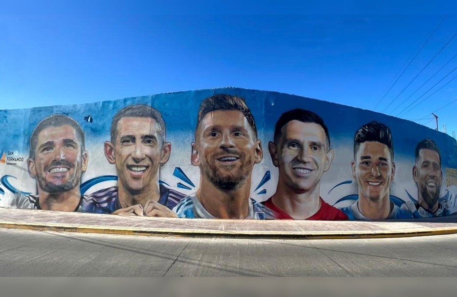 Un mural que parece una foto: impactante homenaje a los campeones del mundo