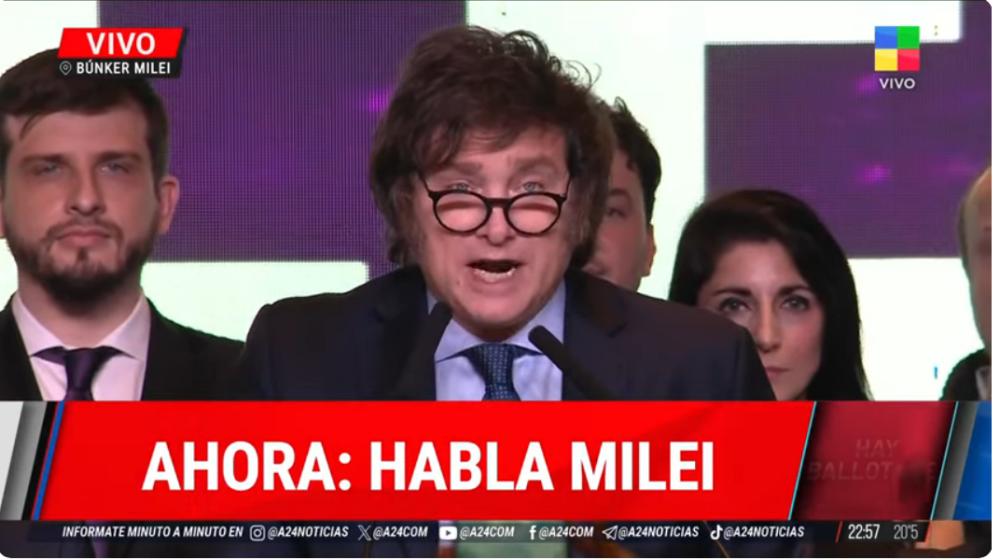 En un discurso con guiños a JXC, Milei prometió “ir por la gloria” en el balotaje